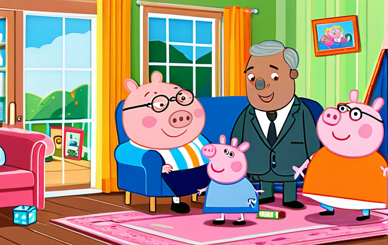 Peppa Pig Family Scene**

"A heartwarming family scene featuring Peppa Pig, George Pig, Mummy Pig, and Daddy Pig in their colorful house. Peppa and George are fully clothed in their signature outfits, engaging in a playful activity with their parents. The background shows a cozy living room setting with toys and books. Safe for work, appropriate content, fully clothed, professional illustration, perfect anatomy, natural proportions, family-friendly."

**