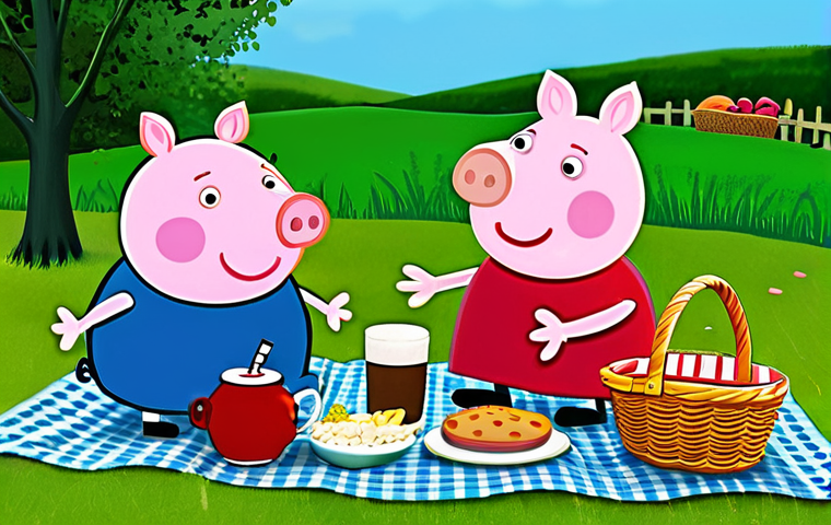 Peppa Pig Family Picnic**

"A family-friendly scene of Peppa Pig, George, Mummy Pig, and Daddy Pig enjoying a picnic in a lush green meadow. They are fully clothed in modest, cheerful outfits. There's a checkered blanket spread out with a basket of food and drinks. Safe for work, appropriate content, perfect anatomy, correct proportions, natural pose, professional, high quality."

**