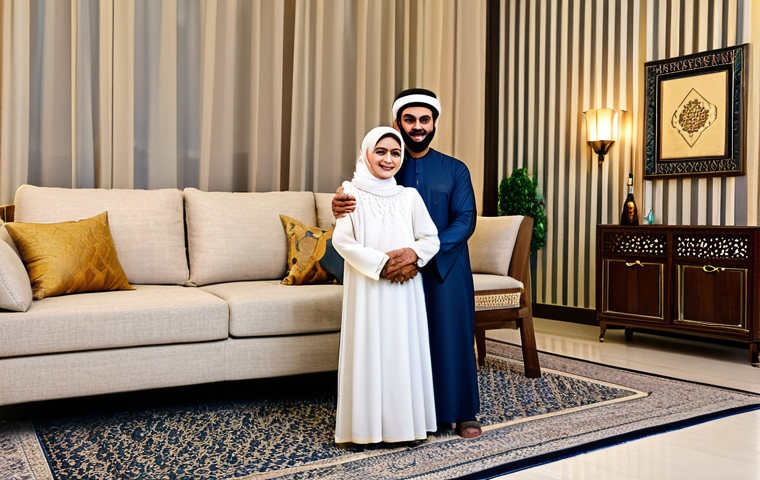 페파피그 유튜브 채널 콘텐츠 - Modern Arab Family Scene**

"A warm and inviting scene of an Arab family (father, mother, and two ch...