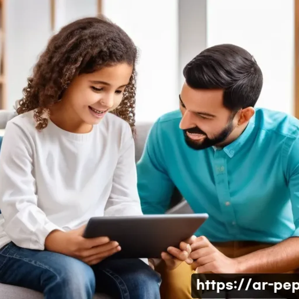 페파피그 온라인 리뷰 사이트 - **Prompt 1: A parent and child reviewing educational digital content.**
"A cozy indoor scene fea...