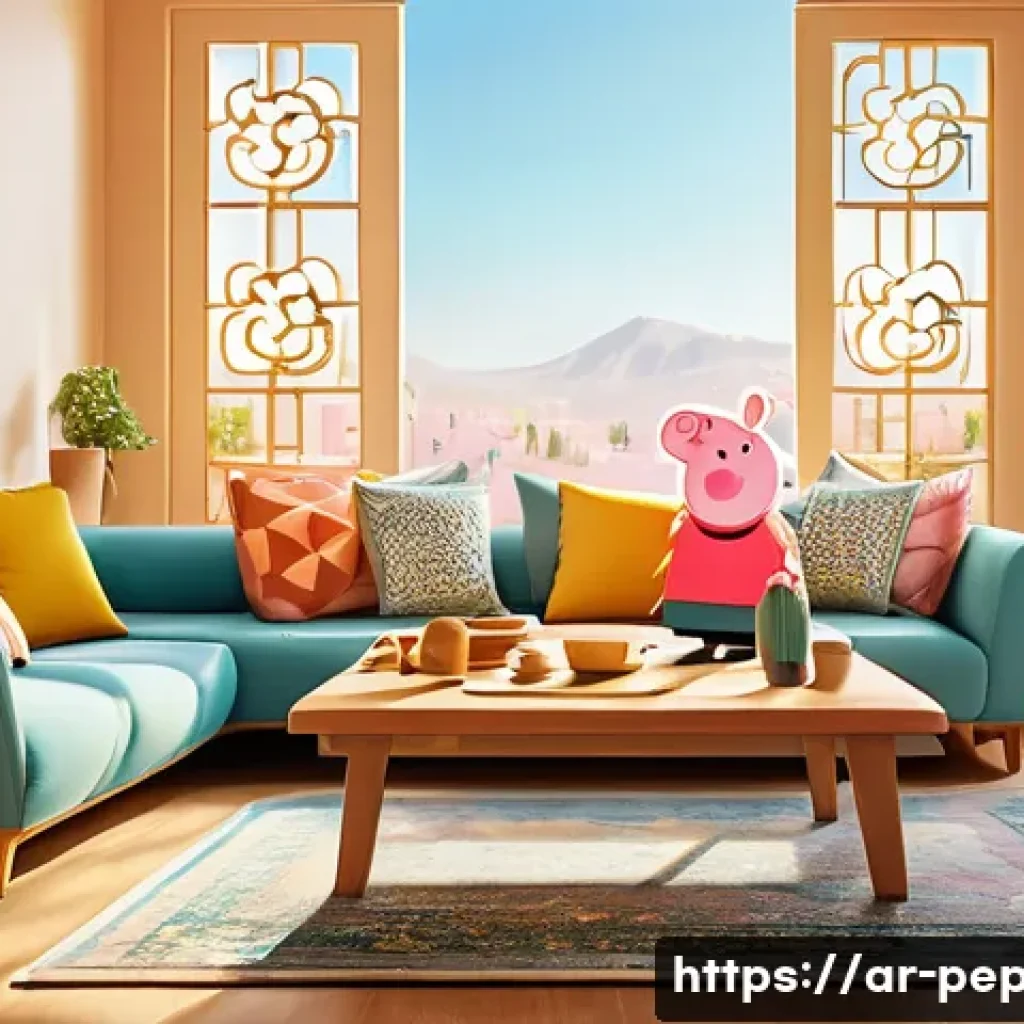 페파피그 아빠 피그 유머 요소 - A cheerful cartoon father character inspired by Peppa Pig, wearing casual clothes and interacting pl...