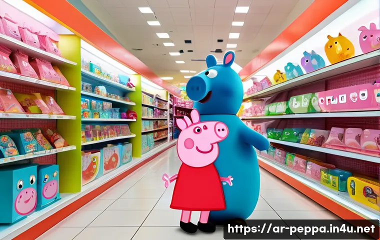 페파피그 굿즈 매출 현황 - A vibrant family shopping scene in a modern Middle Eastern mall featuring a diverse Arab family with...
