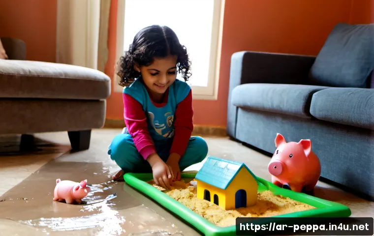 페파피그 상징성 - Photorealistic family living room in an Arab home, a cheerful young child in modest colorful clothes...